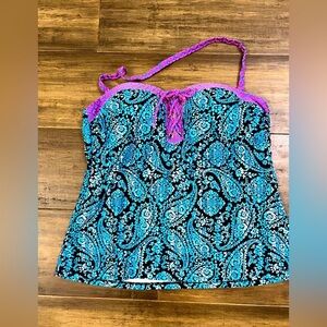 Ladies blue& pink swimsuit tankini halter top.